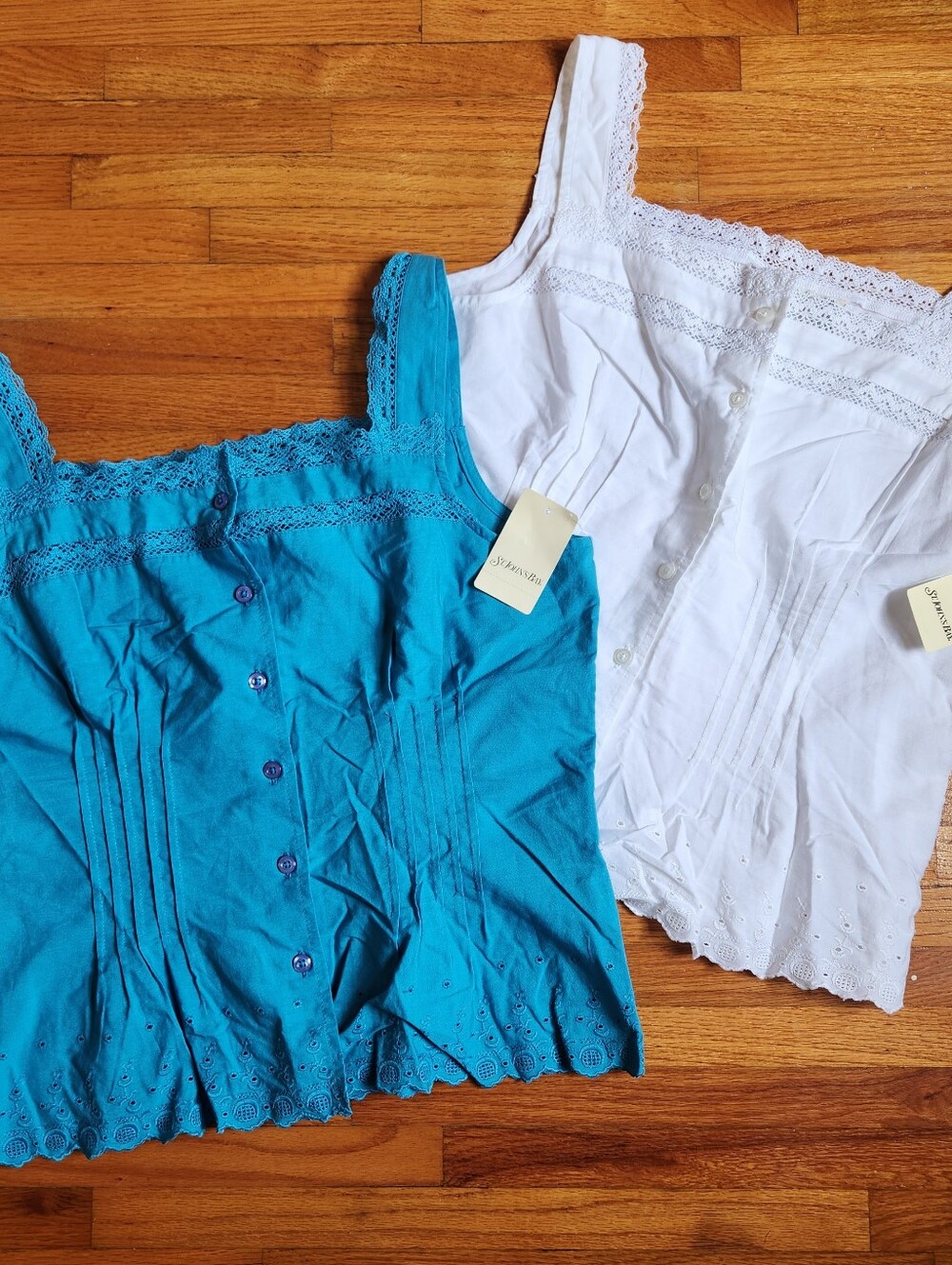NWT VTG St Johns Bay Embroidered Eyelet Tank Top Bundle L Cottagecore Y2K Boho